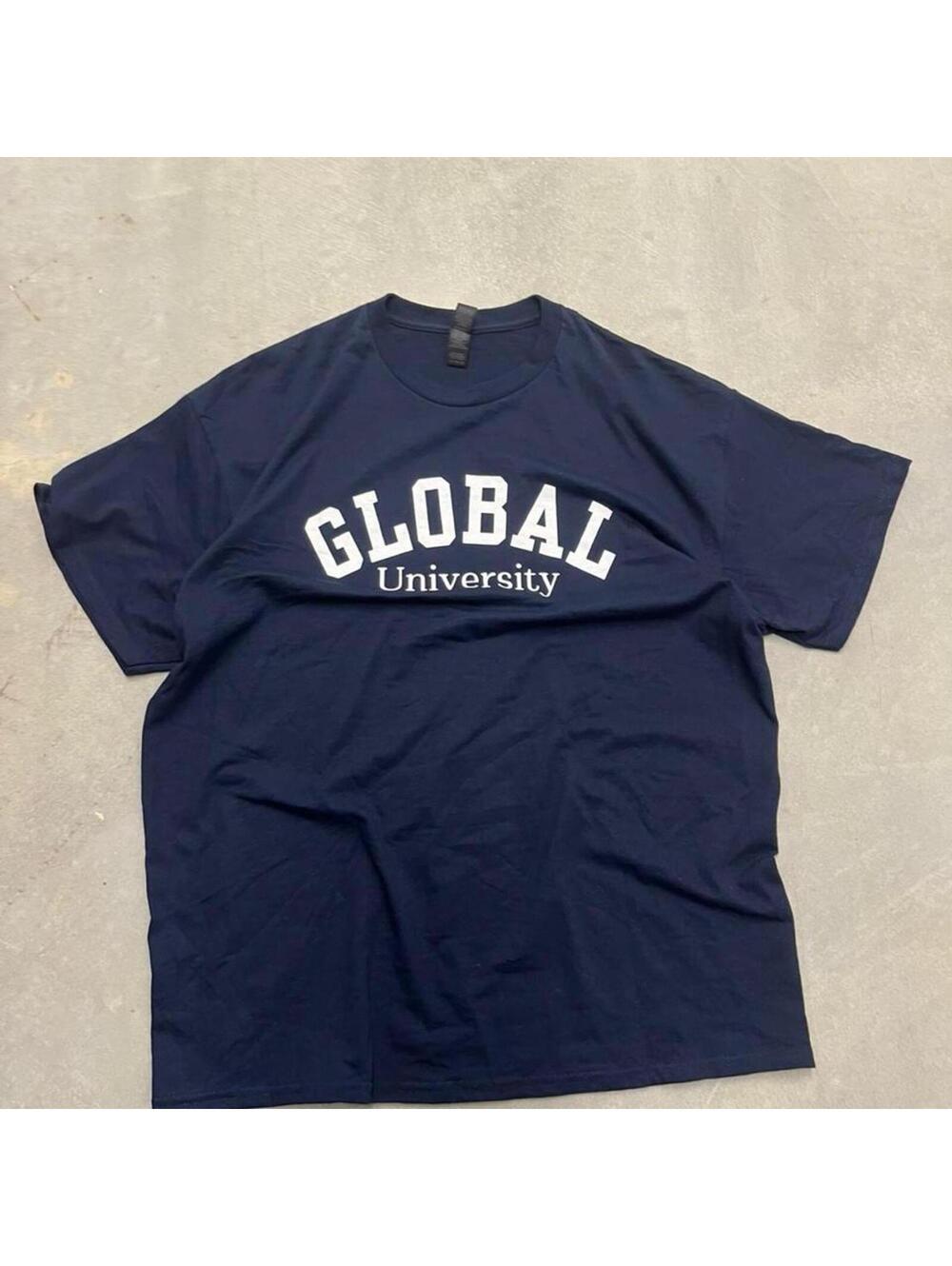 Brand New Global University Spellout Graphic T Shirt Mens XL Navy Blue College